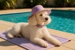 put a lavendar hat on the dog